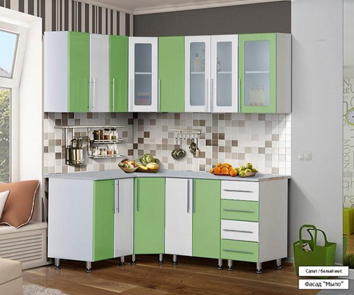 Модульная кухня Мыло 224 1800х1400, цвет Салат/Белый металлик в Благовещенске - изображение