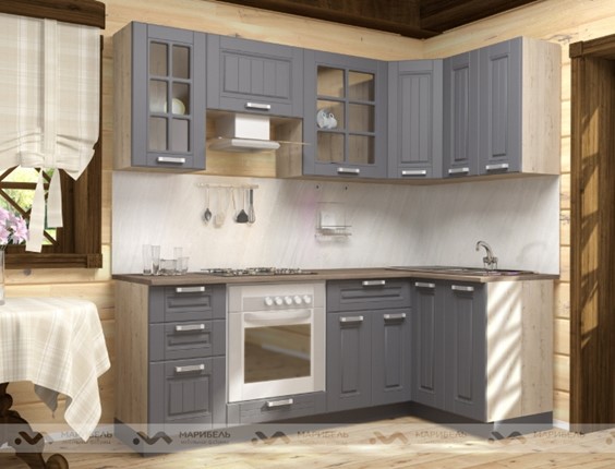Угловая кухня Прованс 2200х1200, цвет Черный ясень/Дуб баррик в Благовещенске - изображение