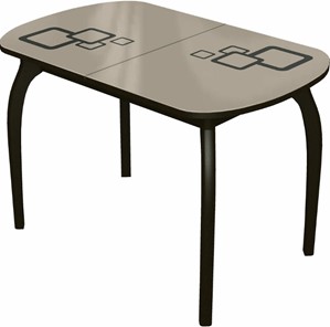 Кухонный стол раскладной Ривьера мини дерево №1, Рисунок квадро (стекло молочное/коричневый/венге) в Благовещенске