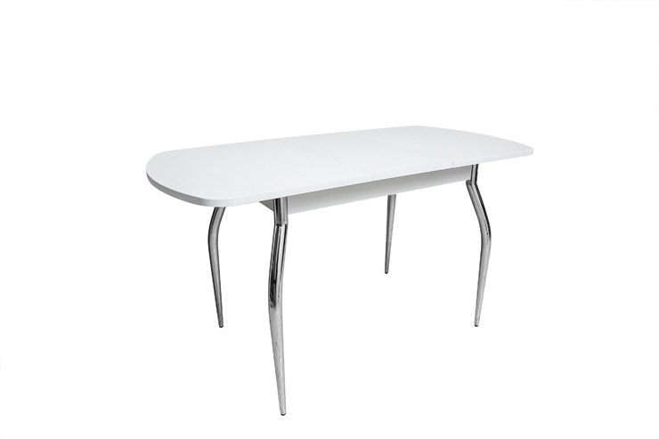 Кухонный стол раздвижной ПГ-02СТ белое/белое/хром фигурные в Благовещенске - изображение 1