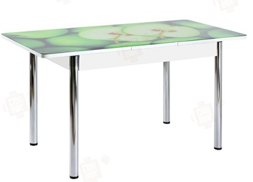 Кухонный раскладной стол Айсберг-02 СТФ, белое лдсп/зеленые яблоки/ноги хром прямые в Благовещенске