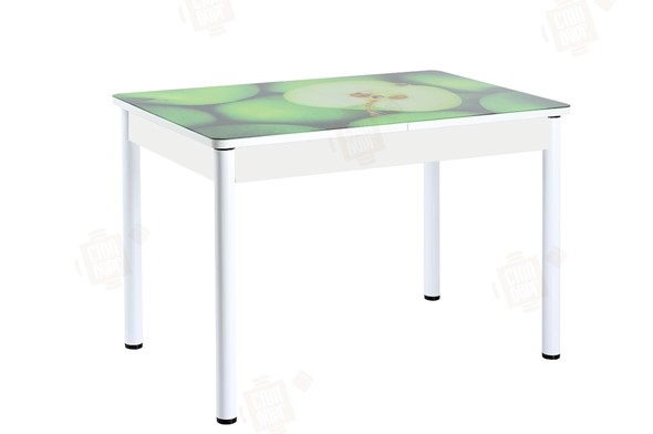 Раздвижной стол Айсберг-02 СТФ, белое лдсп/зеленые яблоки/ноги крашеные в Благовещенске - изображение