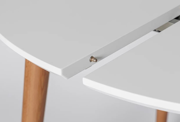 Кухонный стол круглый Белая Эмаль д. 90 см МДФ ножки светлый орех в Благовещенске - изображение 4