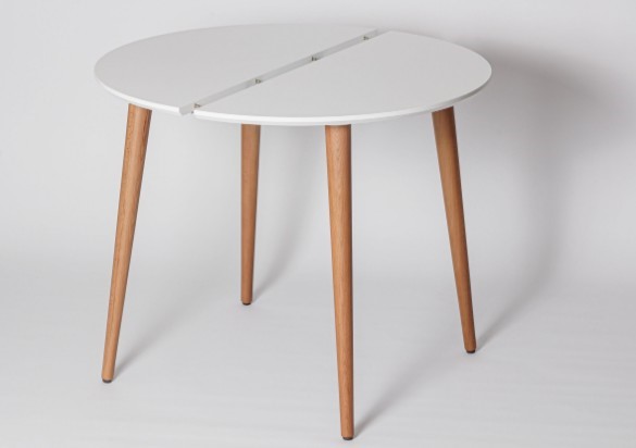 Кухонный стол круглый Белая Эмаль д. 90 см МДФ ножки светлый орех в Благовещенске - изображение 1