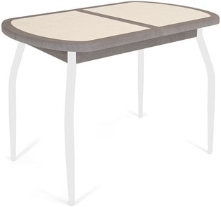 Обеденный раздвижной стол Будапешт-1 ПЛ (ноги белые, плитка бежевая/серый камень) в Благовещенске