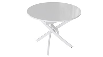 Кухонный раздвижной стол Diamond тип 3 (Белый муар/Белый глянец) в Благовещенске - предосмотр