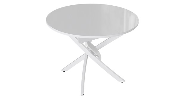 Кухонный раздвижной стол Diamond тип 3 (Белый муар/Белый глянец) в Благовещенске - изображение