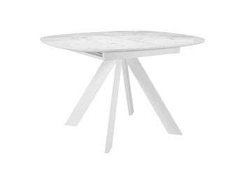 Кухонный раздвижной стол DikLine BK100 Керамика Белый мрамор/подстолье белое/опоры белые в Благовещенске