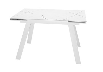 Кухонный раздвижной стол DikLine DKL140 Керамика Белый мрамор/опоры белые (2 уп.) в Благовещенске