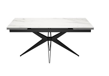 Кухонный раздвижной стол DikLine KW160 мрамор С41 (керамика белая)/опоры черные в Благовещенске