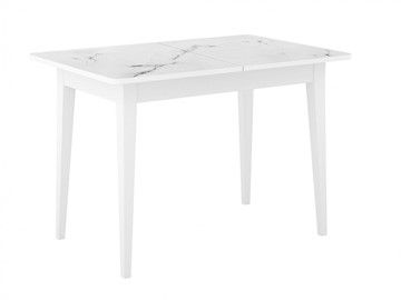 Кухонный стол раскладной Dikline M110 Белый/стекло белый мрамор сатин/ножки MM белые в Благовещенске
