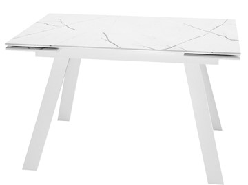 Кухонный стол раздвижной DikLine SKM140 Керамика Белый мрамор/подстолье белое/опоры белые (2 уп.) в Благовещенске