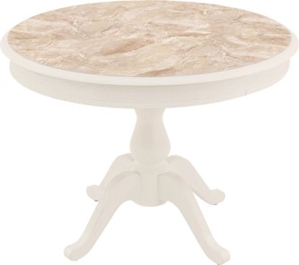 Кухонный стол раздвижной Фабрицио-1 Glass, Круг 1000, фотопечать (Мрамор 8, Слоновая кость) в Благовещенске