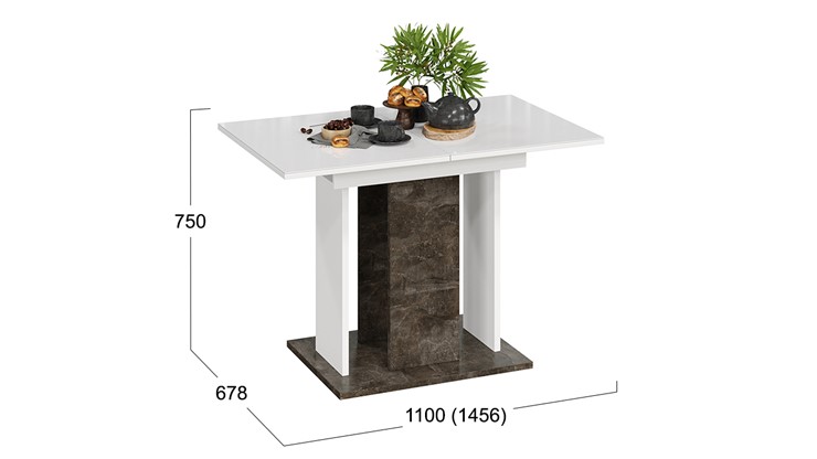 Кухонный раздвижной стол Кёльн тип 1 (Ателье темный, Белый, Стекло Белый глянец) в Благовещенске - изображение 2