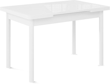 Обеденный раздвижной стол Милан-1 EVO, ноги металлические белые, стекло белое/серый в Благовещенске