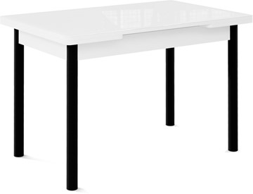 Стол раздвижной Милан-1 EVO, ноги металлические черные, стекло белое/серый в Благовещенске