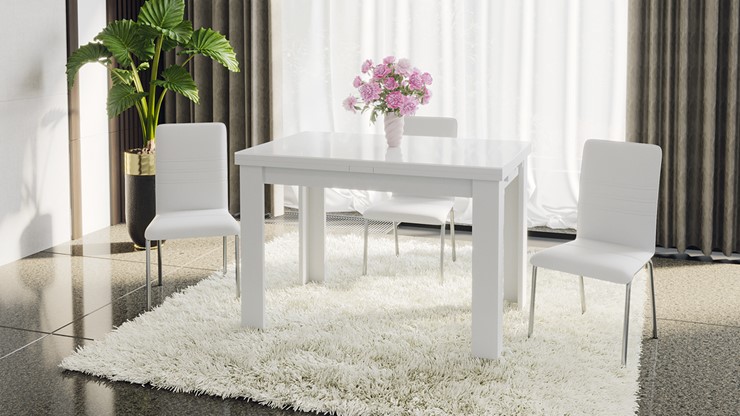 Обеденный раздвижной стол Норман тип 1, цвет Белый/Стекло белый глянец в Благовещенске - изображение 4