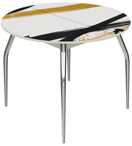 Кухонный стол раздвижной Ривьера - Круг, ноги метал. крашеные №24, ФП (Текстура №77) в Благовещенске