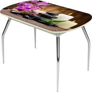 Кухонный стол раскладной Ривьера исп.2 ноги метал. крашеные №24 Фотопечать (Цветы №18) в Благовещенске