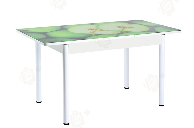 Кухонный раздвижной стол Айсберг-01 СТФ, белый/фотопечать зеленые яблоки/ноги крашеные в Благовещенске - изображение 3