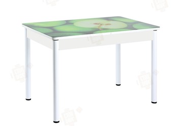 Кухонный раздвижной стол Айсберг-01 СТФ, белый/фотопечать зеленые яблоки/ноги крашеные в Благовещенске - предосмотр