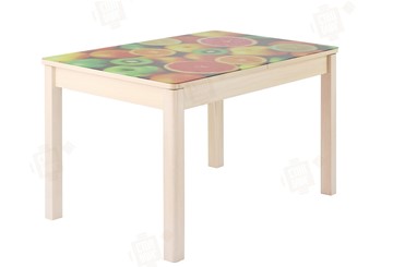 Кухонный стол раздвижной Айсберг-01 СТФ, дуб/фотопечать фрукты/ноги массив квадратные в Благовещенске