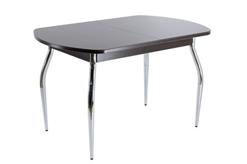 Кухонный стол раскладной ПГ-02 СТ1 венге/черное стекло/хром фигурные в Благовещенске