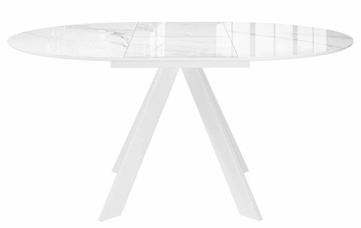 Стол обеденный раздвижной DikLine SFC110 d1100 стекло Оптивайт Белый мрамор/подстолье белое/опоры белые в Благовещенске - изображение 2