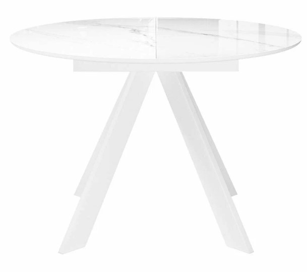Стол обеденный раздвижной DikLine SFC110 d1100 стекло Оптивайт Белый мрамор/подстолье белое/опоры белые в Благовещенске - изображение 3