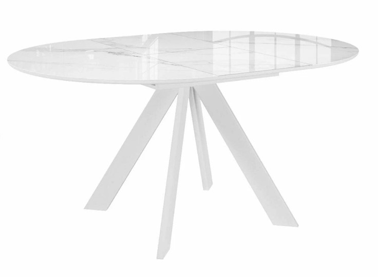 Стол обеденный раздвижной DikLine SFC110 d1100 стекло Оптивайт Белый мрамор/подстолье белое/опоры белые в Благовещенске - изображение 4