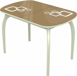Кухонный раздвижной стол Ривьера мини дерево №1, Рисунок квадро (стекло капучино/белый/белый) в Благовещенске
