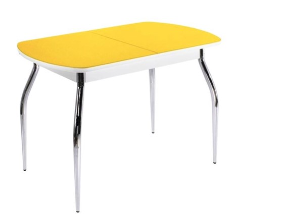 Кухонный раздвижной стол ПГ-01 СТ2, белое/желтое стекло/35 хром гнутые металл в Благовещенске - изображение