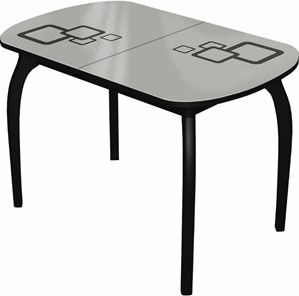 Овальный стол на кухню Ривьера мини дерево №1, Рисунок квадро (стекло белое/черный/черный) в Благовещенске