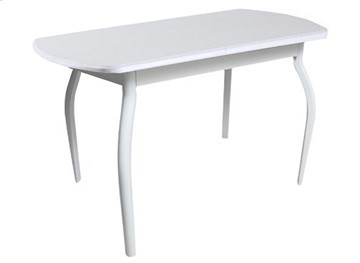 Кухонный обеденный стол ПГ-04 ЛДСП, белый ЛДСП/32 гнутые крашеные металл белый в Благовещенске