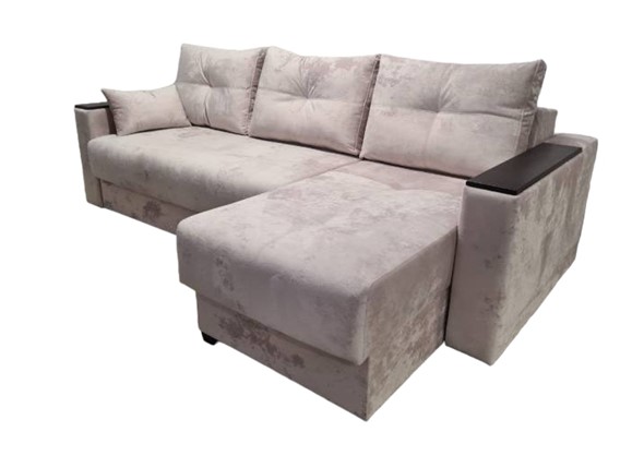 Угловой диван Комфорт 3 НПБ подлокотники МДФ, с оттоманкой в Благовещенске - изображение