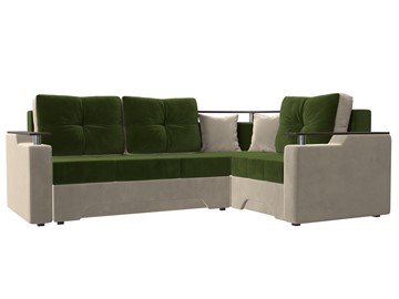 Угловой диван для гостиной Комфорт, Зеленый/Бежевый (микровельвет) в Благовещенске