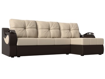 Угловой диван Меркурий, Бежевый/коричневый (экокожа) в Благовещенске