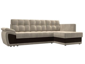 Угловой диван для гостиной Нэстор прайм, Бежевый/Коричневый (микровельвет) в Благовещенске