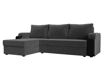 Угловой диван с оттоманкой Николь лайт, Серый/Черный (велюр/экокожа) в Благовещенске