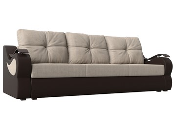 Прямой диван Меркурий еврокнижка, Бежевый/коричневый (рогожка/экокожа) в Благовещенске