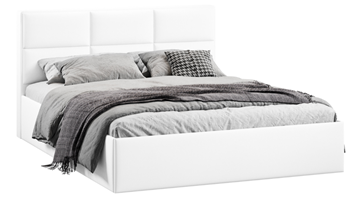 Кровать двуспальная с подъемным механизмом с заглушиной Стелла тип 1 (Экокожа белая Polo) в Благовещенске