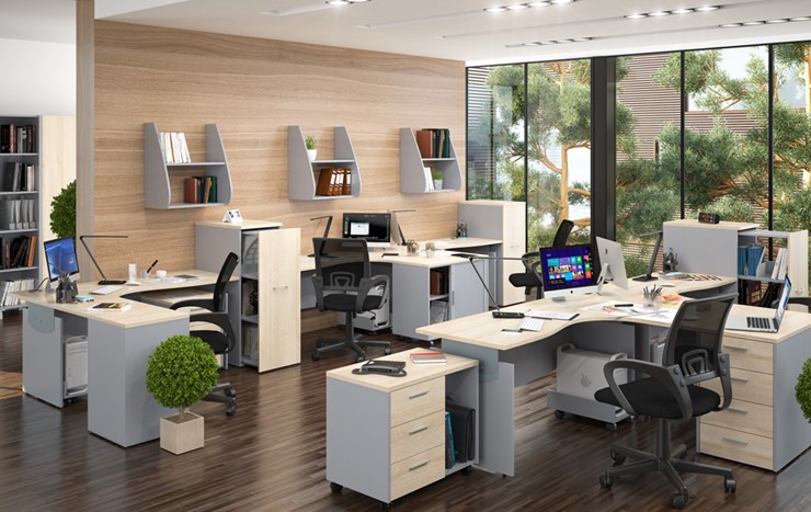 Офисный набор мебели OFFIX-NEW для 4 сотрудников с двумя шкафами в Благовещенске - изображение 1