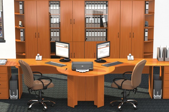 Офисный набор мебели Классик для двух сотрудников с большим шкафом в Благовещенске - изображение