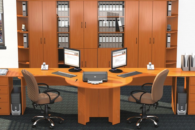 Офисный набор мебели Классик для двух сотрудников с большим шкафом в Благовещенске - изображение