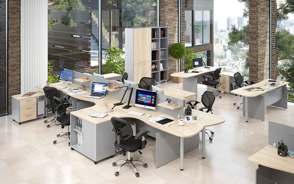 Офисный набор мебели OFFIX-NEW для 4 сотрудников с двумя шкафами в Благовещенске - изображение