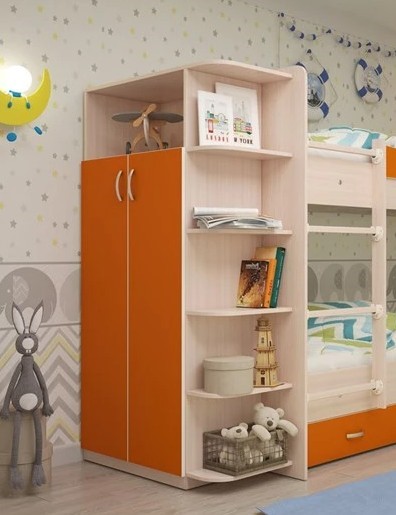 Детский распашной шкаф Мая корпус Млечный дуб, фасад Оранжевый в Благовещенске - изображение 1