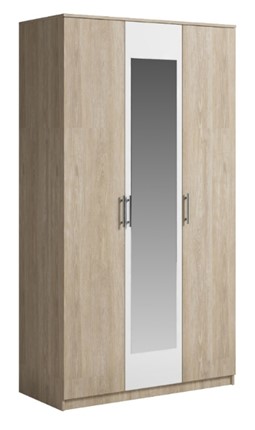 Шкаф 3 двери Светлана, с зеркалом, белый/дуб сонома в Благовещенске - изображение