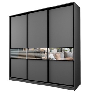 Шкаф 3-х дверный MAX МШ-27-6-24/2-333, Профиль Черный/Цвет Графит/с зеркальной вставкой с рисунком в Благовещенске