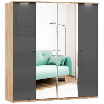 Шкаф 4х-дверный Фиджи с 2 зеркалами, Дуб золотой/Антрацит в Благовещенске - изображение