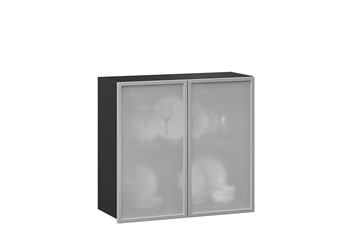 Кухонный шкаф 800, Шервуд, со стеклом ЛД 281.361.000.030, серый/черный в Благовещенске